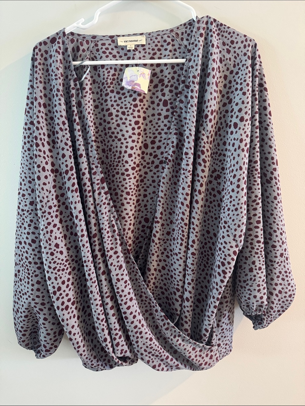 eesome Dusty Mauve Polka Dot Wrap-Style Blouse